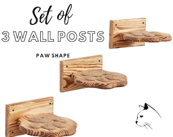 Set Of 3 Wall Mounted Cat Steps In Paw Shape - Durable Wood Cat Stepper Shelf With Traction Ropes - Wall Floating Wooden Cat Furniture