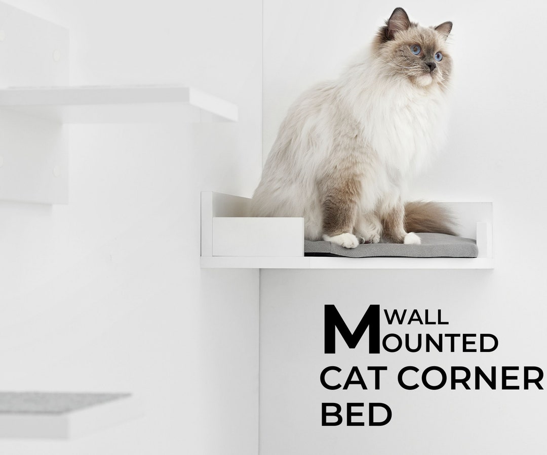 Corner Wall Mounted Cat Bed, Cat Shelf Cushion Included, Space Saving