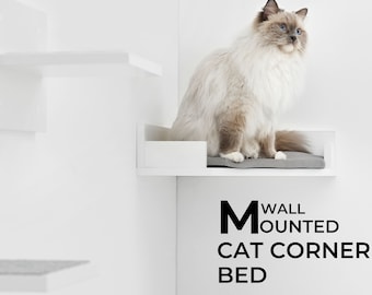 Corner Wall Mounted Cat Bed, Cat Shelf Cushion Included, Space Saving Wall Cat Bed, Holds up to 30kg | Corner Bed is 19.6'' (50 cm) Wide