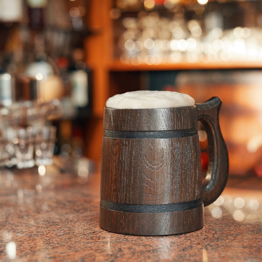 Handmade Wooden Beer Mug Oak Wood Pint Beer Stein Tankard Gift for