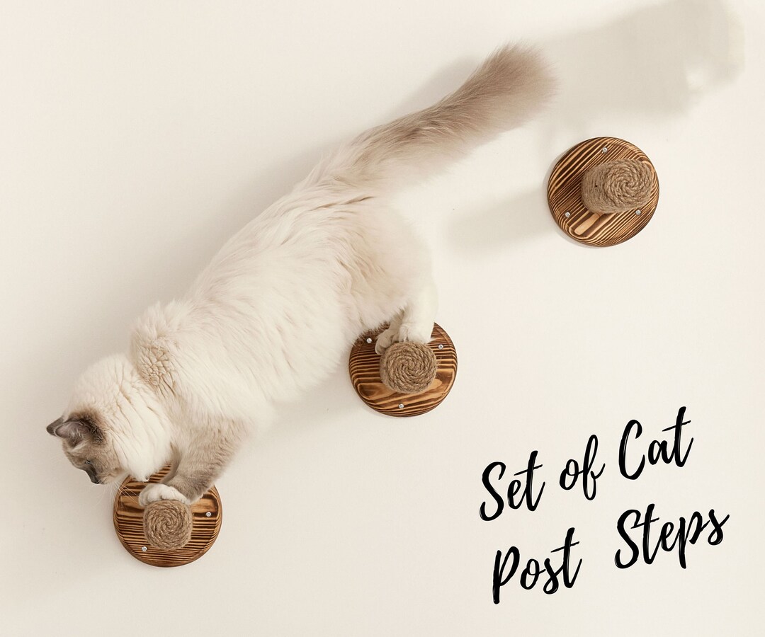 Wall Mounted Sisal Rope Cat Post Steps Durable Wood Cat Stepper Shelf