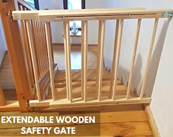 Versatile Wooden Safety Baby Gate Extendable 28.3''- 48''(72-122cm) Stair Gates For Baby Secure Wooden Stair Gates For Dogs Pet Safety Gate