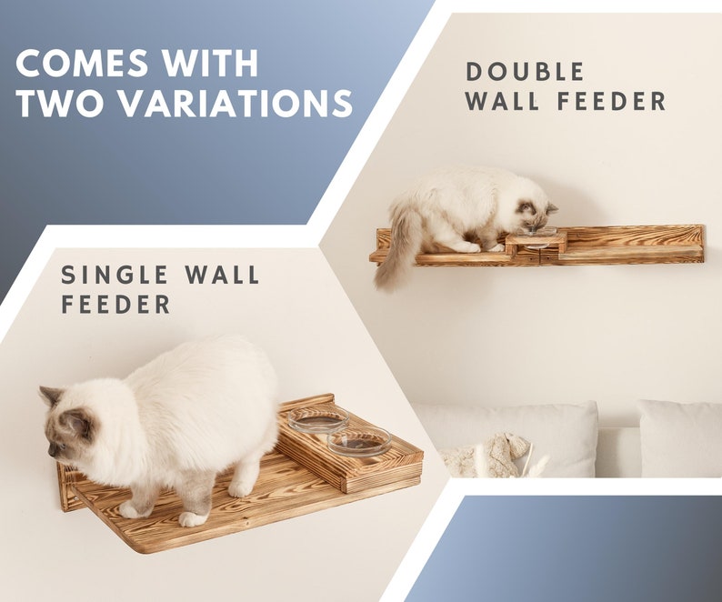 Wall Mounted Wood Cat Feeder Shelves Cat Feeding Shelf With 2 Etsy