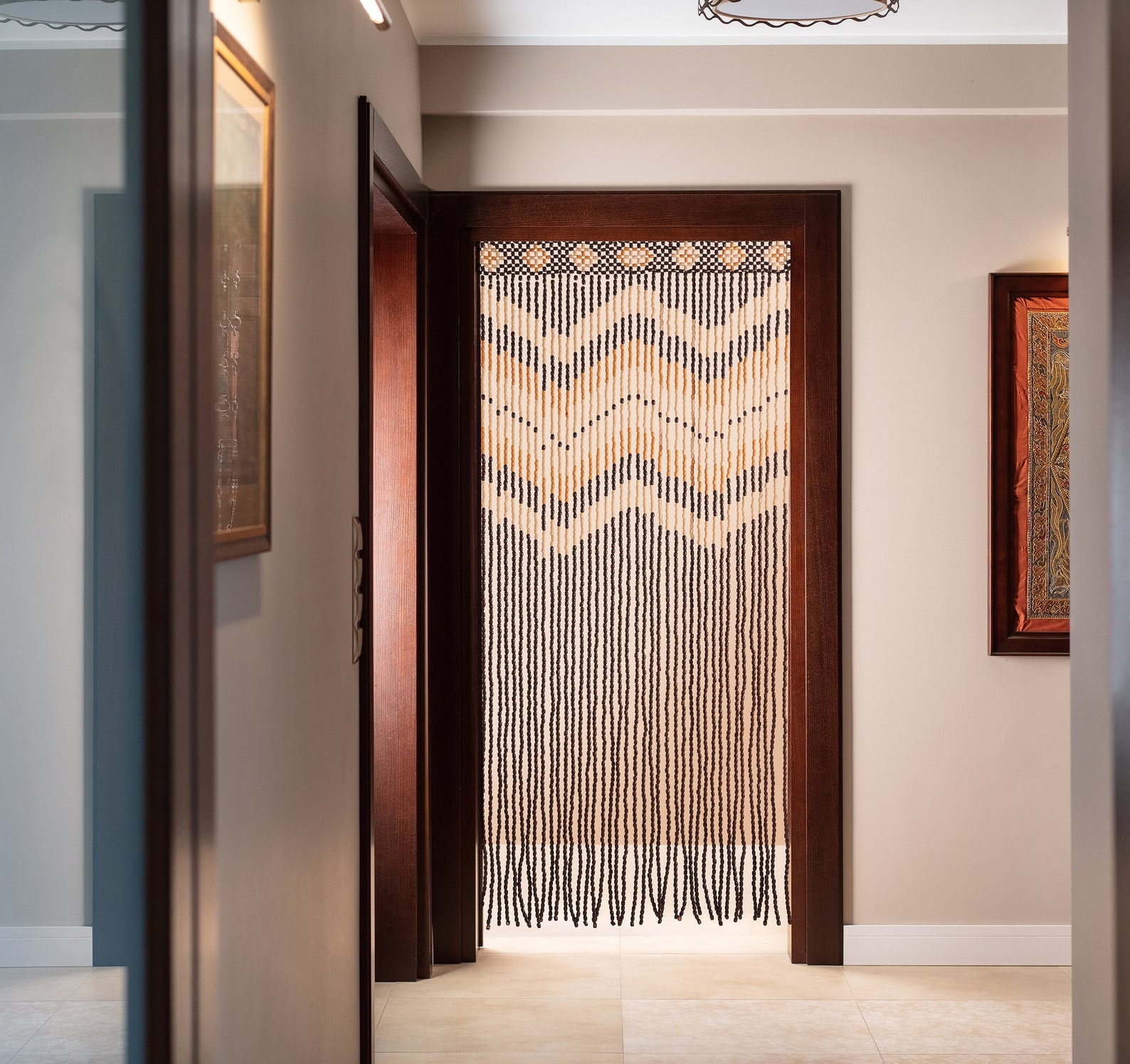 Door Curtain Screen From Wooden Beads. Hanging Handmade Beaded Etsy UK