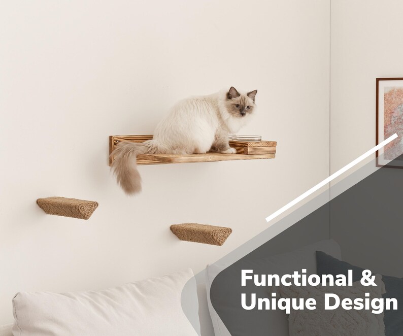 Wall Mounted Wood Cat Feeder Shelves Cat Feeding Shelf With 2 Etsy