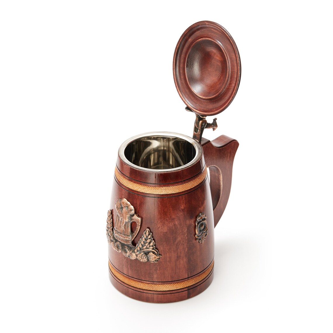 Oak Wood Beer Tankard With Lid Wooden Pint Beer Stein Must Etsy