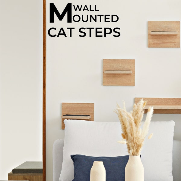 Wall Mounted Cat Steps Set, Square Cat Wall Shelves and Steps, Modern Cat Wall Furniture, Durable Wood Stepper Cat Shelves