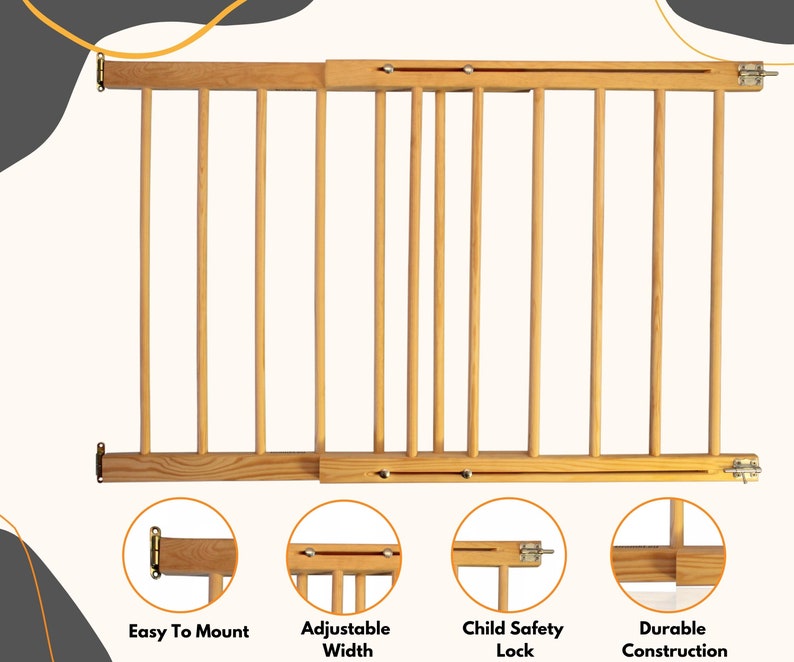 Versatile Wooden Safety Baby Gate Extendable 28.3'' 48''72-122cm Stair Gates For Baby Secure Wooden Stair Gates For Dogs Pet Safety Gate image 2