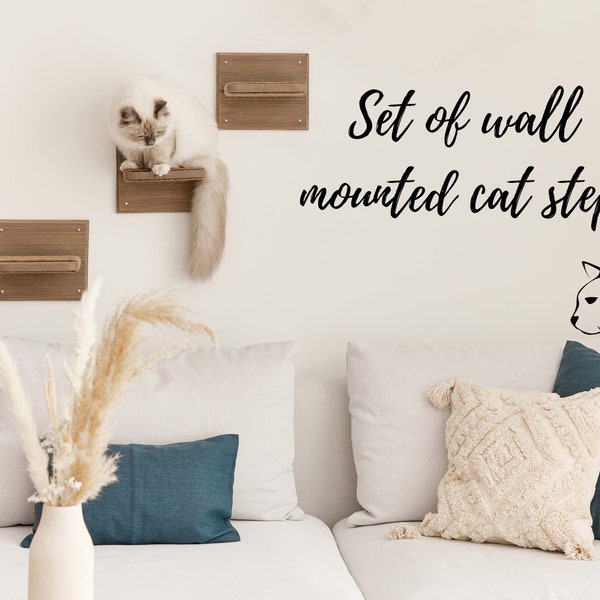 Wall Mounted Cat Steps Set Natural Wood Post Steps, Solid Wood Cat Wall Furniture, Durable Wood Stepper Cat Shelves, Wooden Cat Wall Shelves