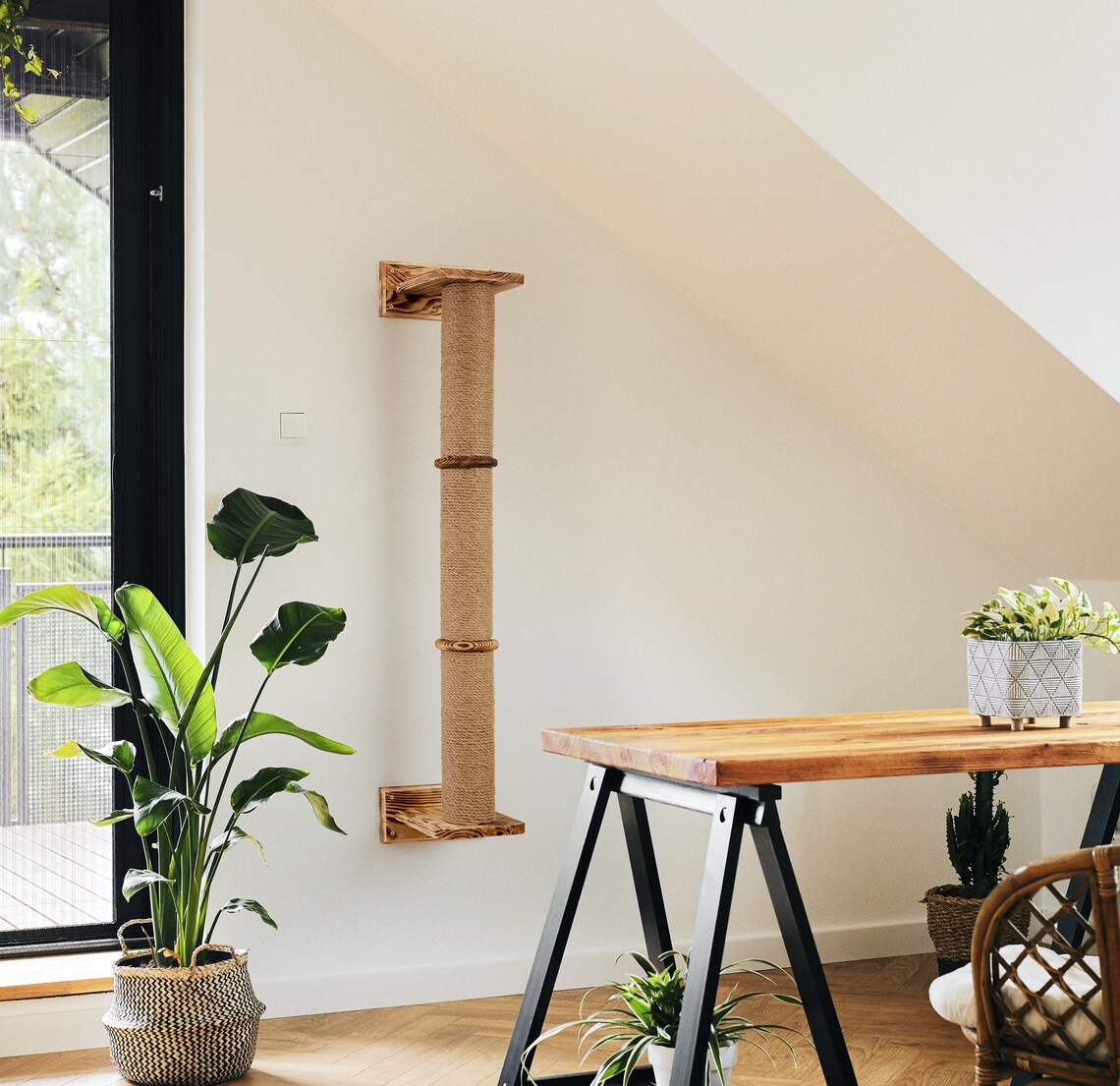 Large Wall Mounted Cat Sisal Pole Wooden 3tier Cat Sisal Etsy