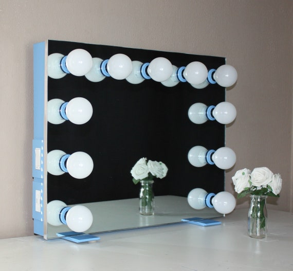 Blue Frameless Hollywood Lighted Vanity Makeup Mirror Dimmable