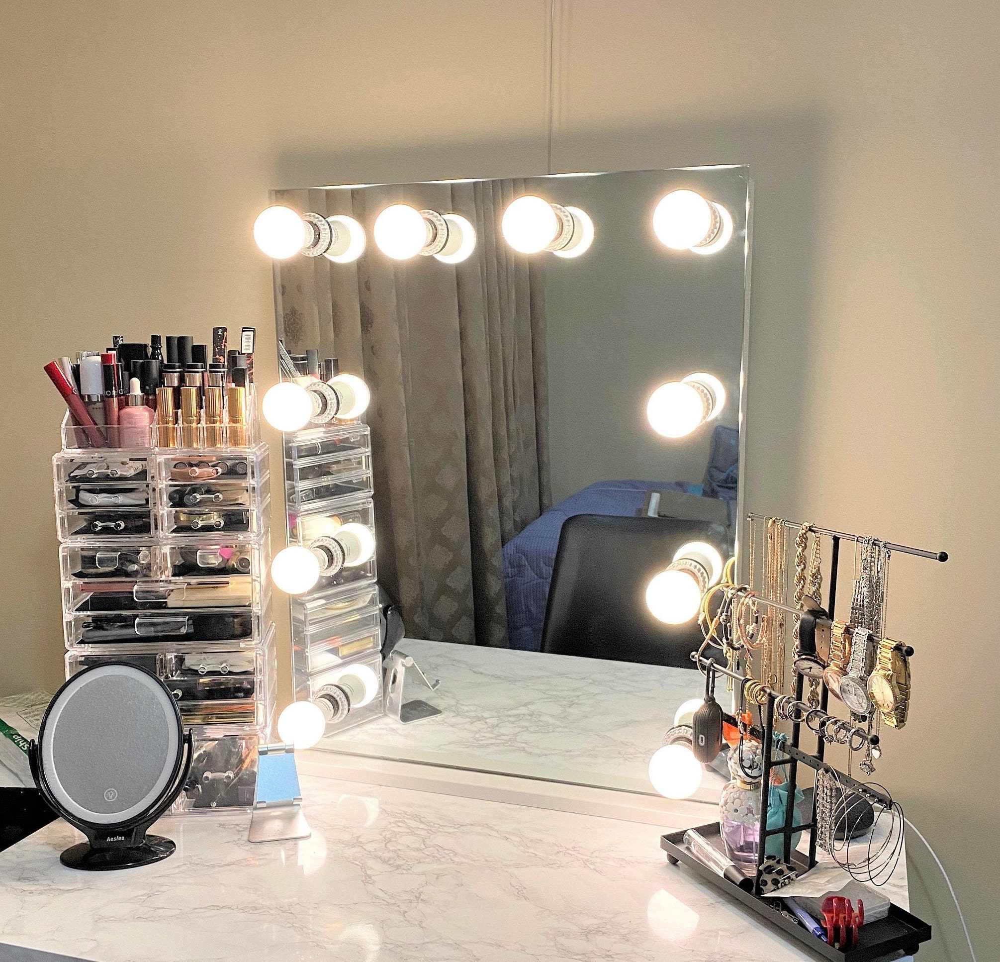 Large Frameless Vanity Mirror With Lights and Mirror Desk 32 X 27 
