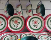 Rare Antique Tin Tea Set, 1930 39 s Ohio Art Co Bryan Ohio, Childs Tea Set, Pink Rose Pattern