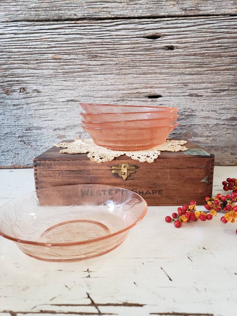Pink Depression Glass Cereal Bowl Dogwood Pattern 1930s Era Etsy