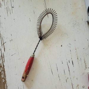 Vintage Red Handle Utensil Retro Kitchen Wooden Red Handle Whisk 1950s Kitchen Decor
