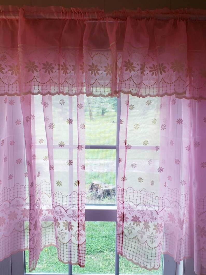 Pink Sheer Curtains 1970's Pink Curtains Sheer Window Etsy