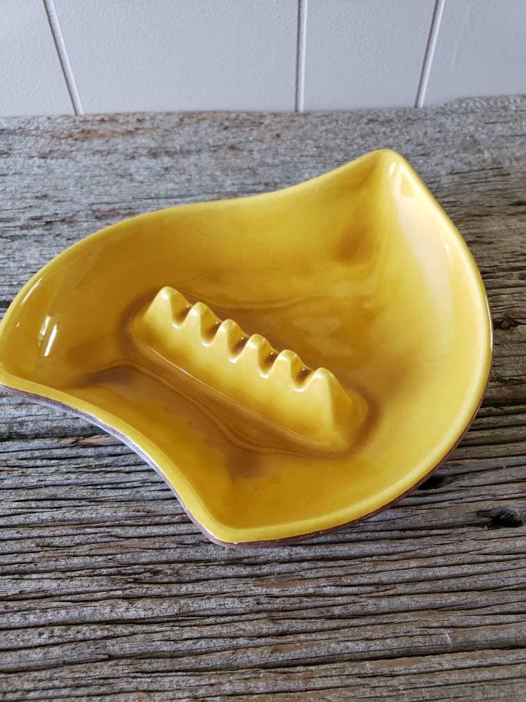 Vintage Yellow Ashtray Yellow Pottery Ashtray Vintage Etsy