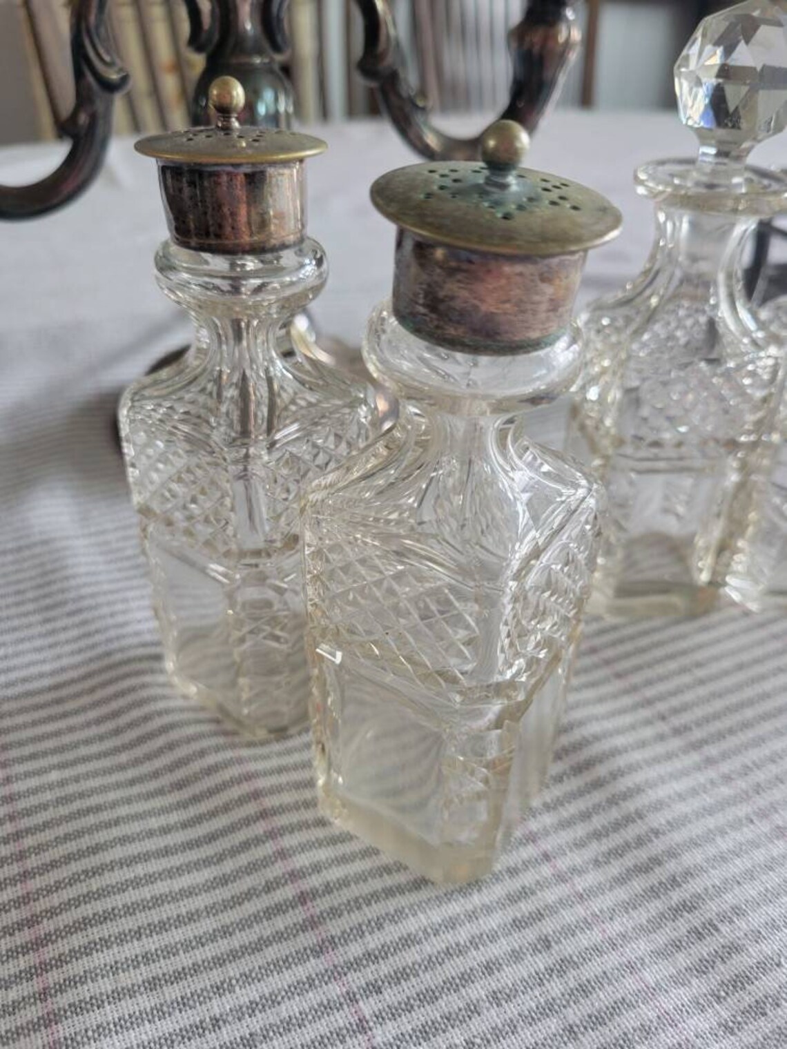 Antique Six Bottle Cruet Set Silver Plate Stand Cut Glass Etsy