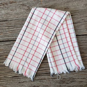 Vintage Tea Towel | Vintage Kitchen Towel | Red And Black Checkered Towel | Fringed Towel