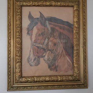 Vintage Original Pencil Horse Drawing | pencil Drawing | Charcoal Drawing | Signed | Framed Horse Art