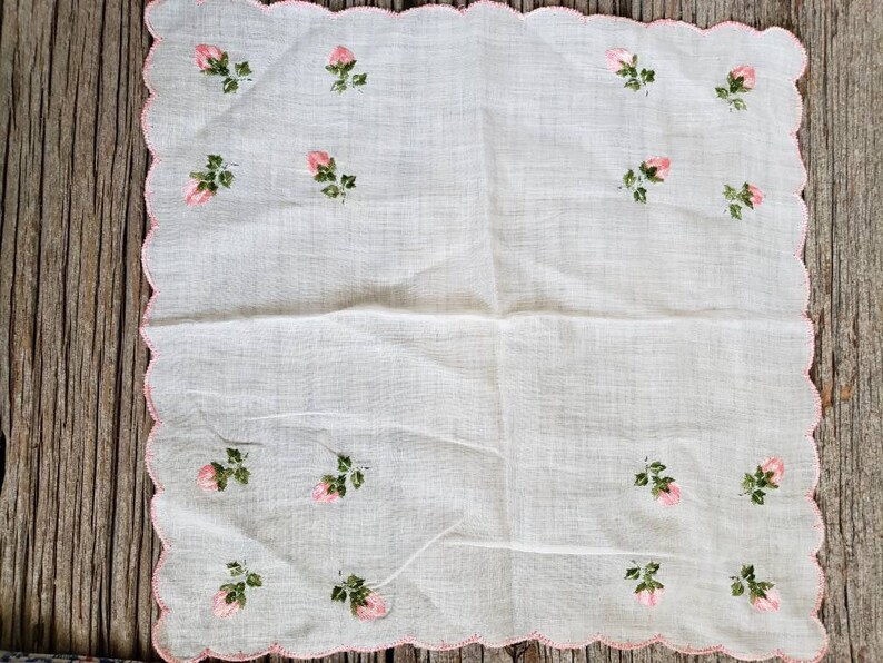 Vintage Handkerchiefs Set Of 4 Colors Of Blue Red And White 1950/'s Handkerchiefs vintage textiles Ladies Hankies