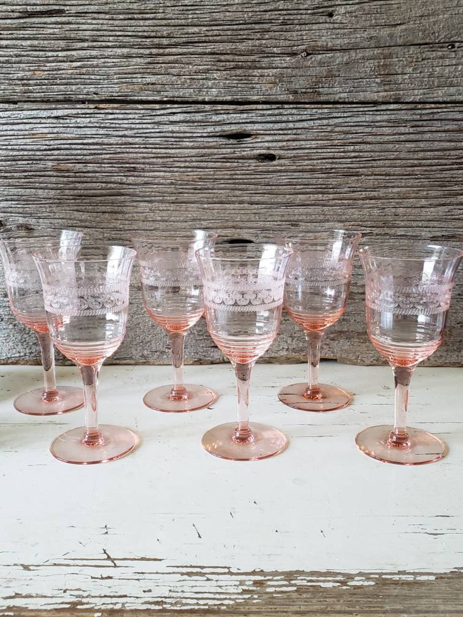 Vintage Pink Depression Wine Glasses 1930s Era Depression Etsy
