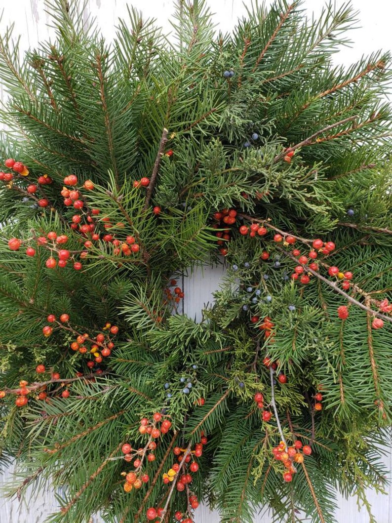 Fresh Pine Wreath Winterberry Mixed Pine Wreath Christmas Etsy