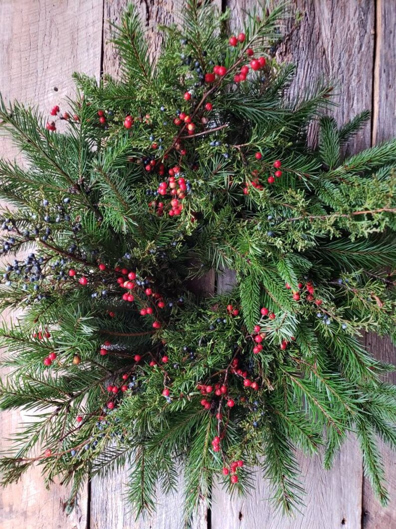 Fresh Pine Wreath Winterberry Mixed Pine Wreath Christmas Etsy