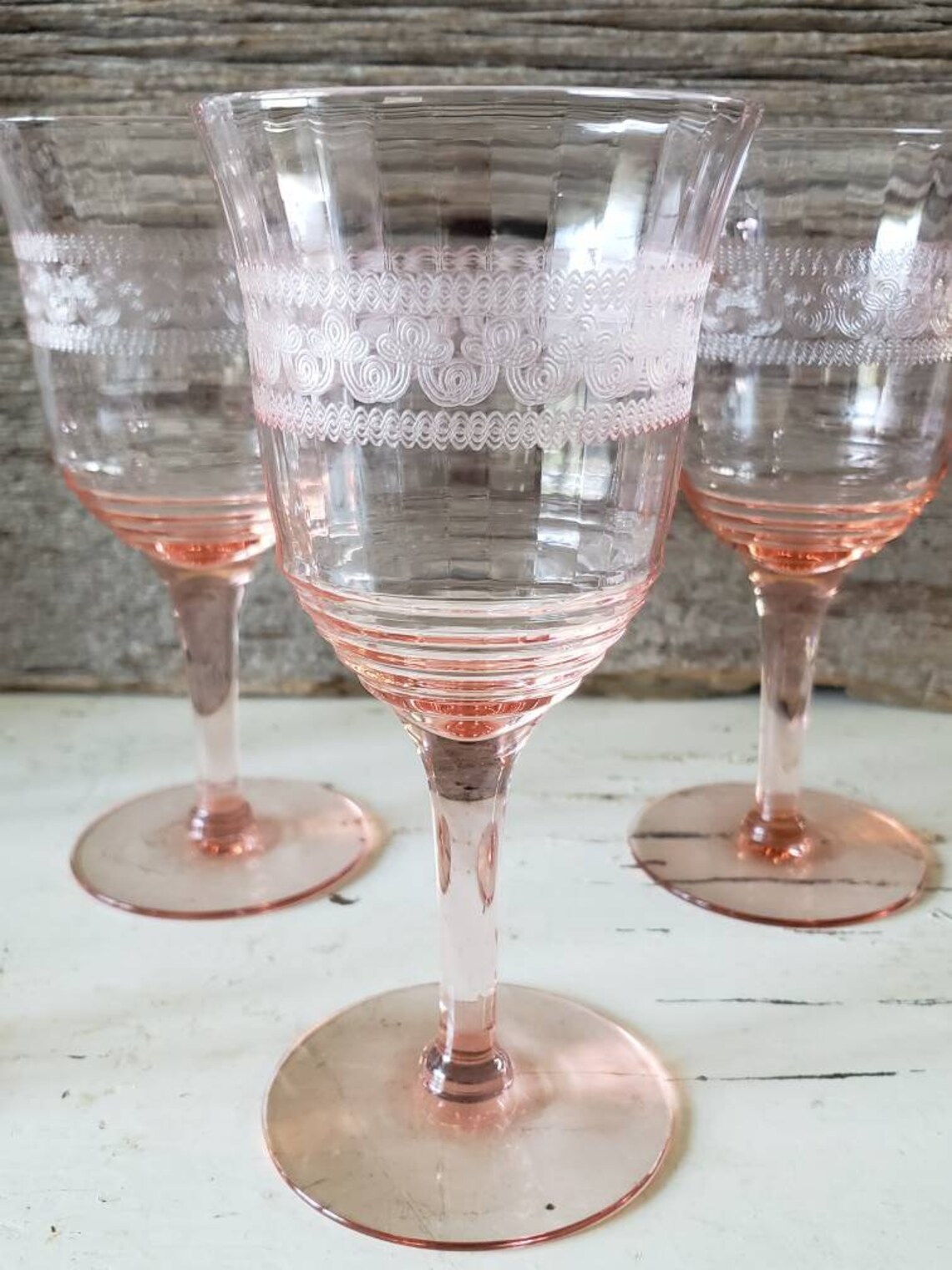 pink depression wine glasses