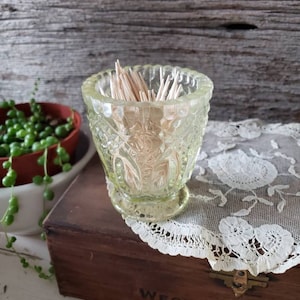 Vintage Toothpick Holder  | Yellow Glass | Toothpick Holder
