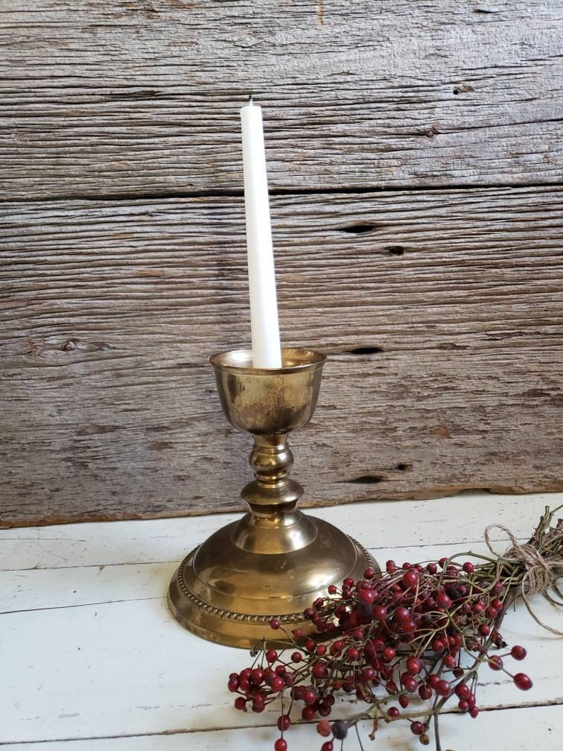 Vintage Brass Candle Stick Holder Large Candle Holder Etsy