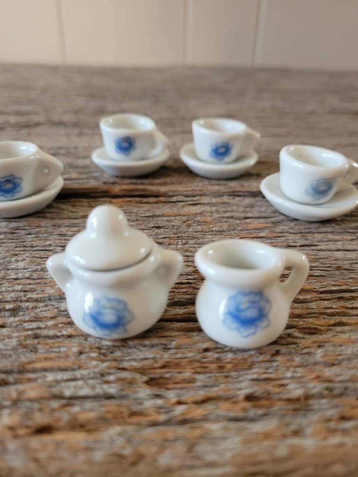 Doll House Tea Set Blue and White Tiny Tea Set 11 Peices Etsy