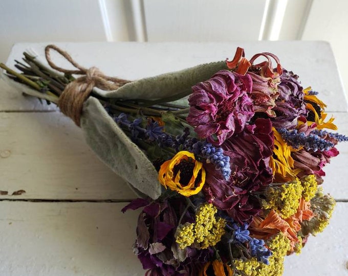 Dried Wildflower Bouquet Greenery Rustic Wedding Bridesmaid Etsy