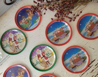 Vintage ChristmasCoasters | Santa Claus Coasters | Metal Christmas Coasters | Set Of 11 | Holiday Coasters | Christmas Drink Coasters