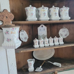 Vintage German Porcelain Spice Jars | Porcelain German Canisters | German Breakfast Board | German Farmhouse Kitchen Canisters | Salt Box