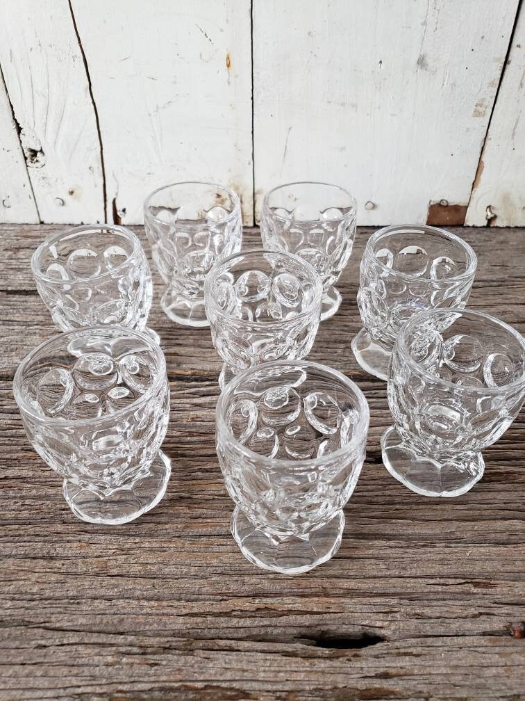 Vintage Clear Dotted Juice Glasses Small Footed Glasses Etsy