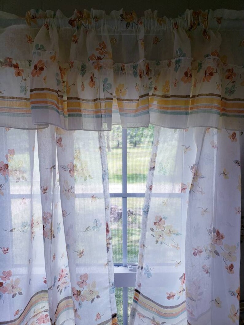 Off White Curtains 1970 S Gold And Yellow Flowers Etsy
