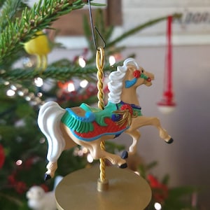 Vintage Hallmark Christmas Ornament |  Hallmark Carousel Horse | 1989 Hallmark Ornament | Ginger Carousel Horse
