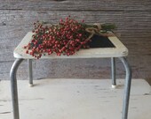 Vintage Metal Step Stool, White Chippy Paint Step Stool, Plant Stand, Rustic Metal Stool, Farmhouse Stool