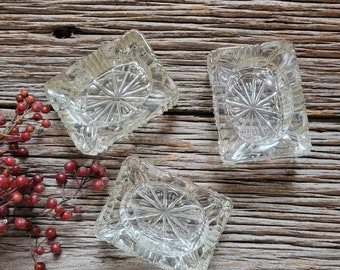 Vintage Ashtray | Clear Glass Ashtray | Set Of 3 | Personal Ashtray | Star Burst Pressed Glass