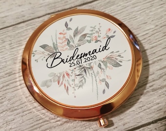 Bridesmaid compact mirror, personalised pocket mirror, rose gold compact mirror, bridesmaid gift, bridesmaid proposal, bridal party gifts