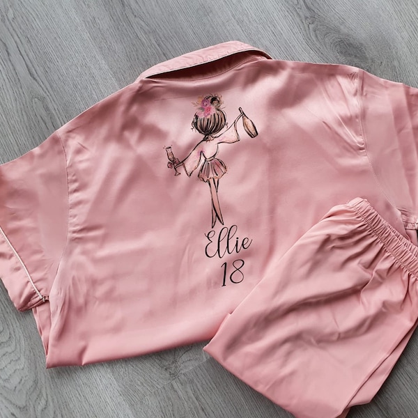 Personalised birthday pyjamas, ladies pyjamas, short pyjamas, 18th birthday gift, gifts for her, satin pj set, 21st birthday gift