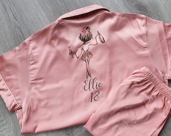 Personalised birthday pyjamas, ladies pyjamas, short pyjamas, 18th birthday gift, gifts for her, satin pj set, 21st birthday gift