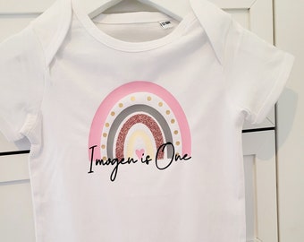 First birthday baby grow, personalised bodysuit, first birthday gift, first birthday outfit, birthday vest, occasion romper, cute rainbow