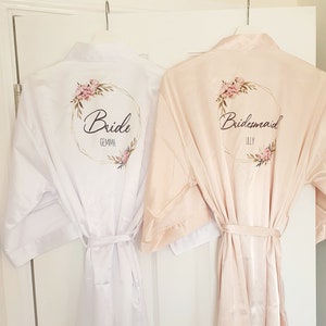 Personalised bridesmaid robes, wedding dressing gowns, satin robes, floral initial dressing gown, bride robe, plus size robes, gift