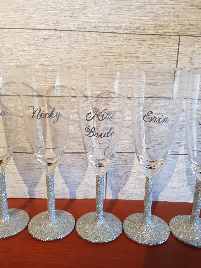 Personalised glitter champagne flutes champagne glasses Etsy