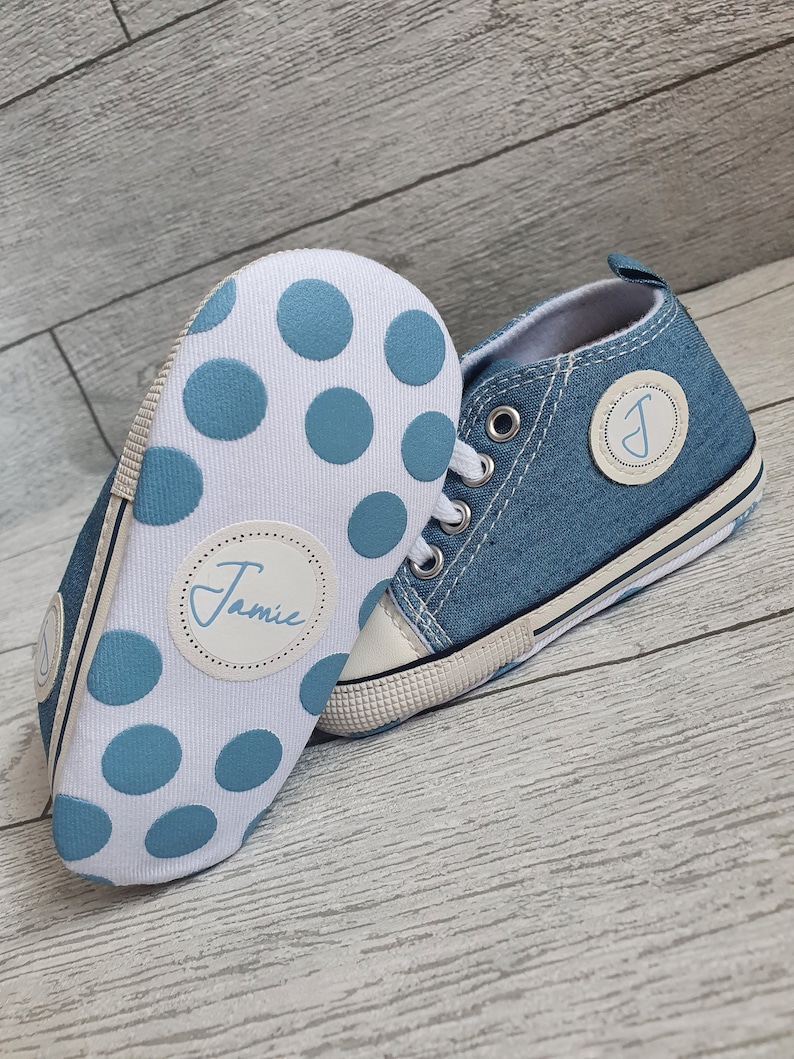 Personalised baby shoes, toddler shoes, first shoes, soft sole shoes, personalised baby gift, first birthday gift, canvas shoes, kids shoes image 1