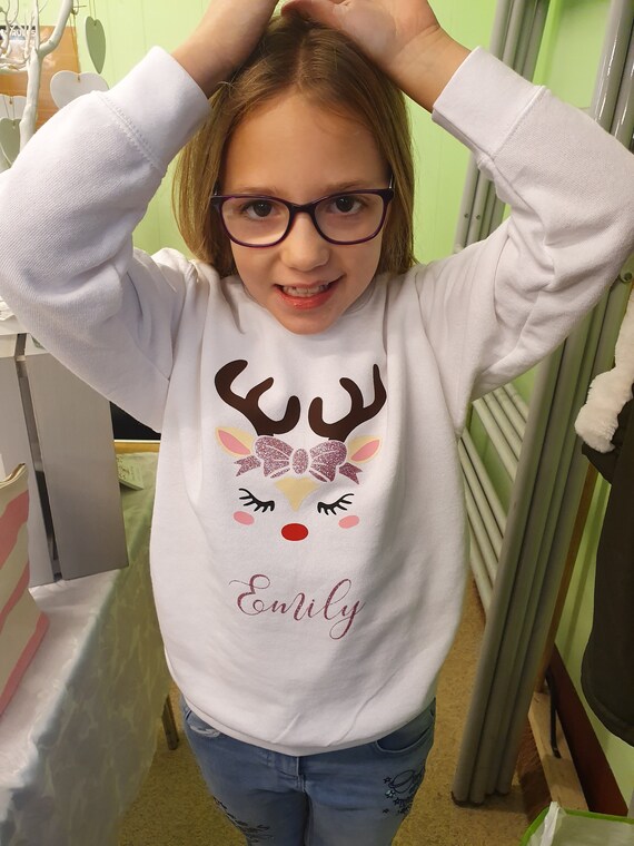 Kids Christmas Jumper Personalised Christmas Jumper Girls Christmas Clothing Cute Christmas Clothes Reindeer Jumper Christmas Sweater Etsy UK
