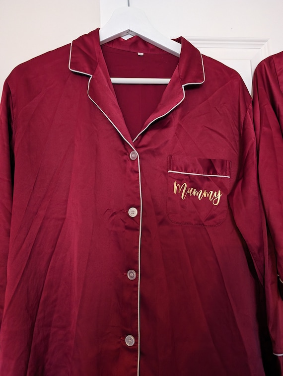 Personalised pyjamas mum and daughter pyjamas matching pyjamas Christmas pyjamas satin pyjamas silk pyjamas burgundy pjs pajamas pjs