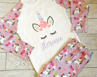 PERSONALISED BABY OR KIDS pyjamas set 1st CHRISTMAS EVE floral unicorn girls PERSONALISED BABY OR KIDS pyjamas set 1st CHRISTMAS EVE floral unicorn girls